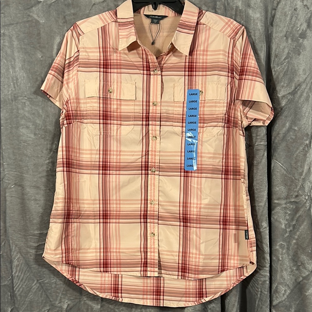 Eddie Bauer Red and Pink Button Down Shirt